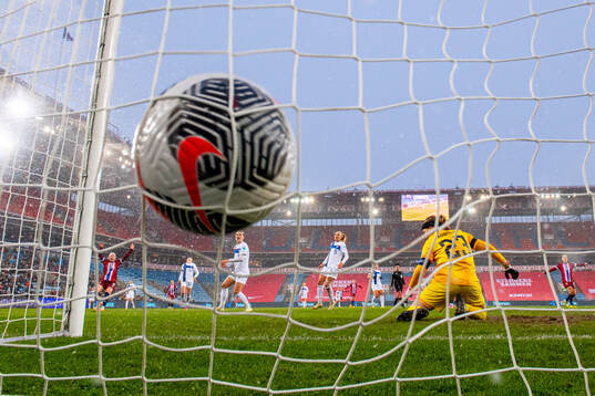 Thea Bjelde of Norway scores the 3-0 goal