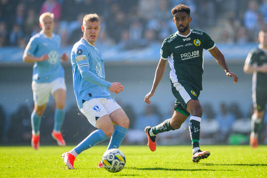 Malmö FFs Sebastian Jörgensen och Hammarbys Tesfaldet