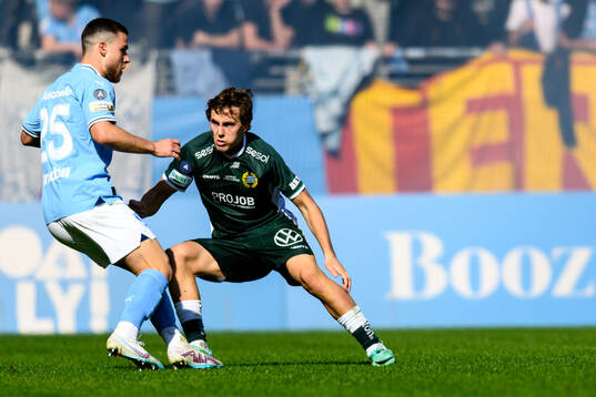 Malmö FFs Gabriel Busanello och Hammarbys Hampus Skoglund