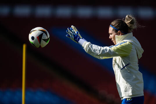 Goalkeeper Jennifer Falk of the Swedish women's national