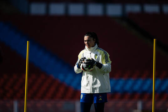 Goalkeeper Zecira Musovic of the Swedish women's national