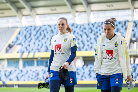 Goalkeeper Tove Enblom and goalkeeper Jennifer Falk of the