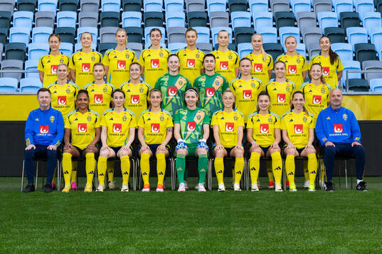 The Swedish women’s national football team pose for a