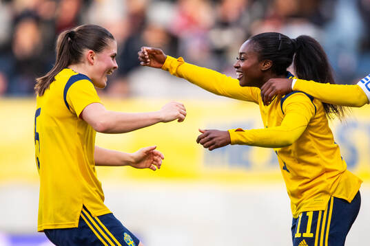 Monica Jusu Bah of Sweden celebrates