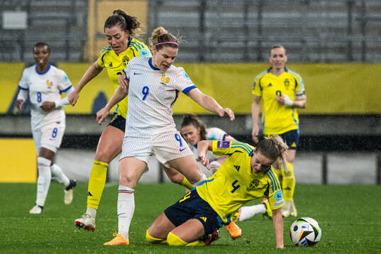 Eugénie Le Sommer of France and Linda Sembrant and Hanna