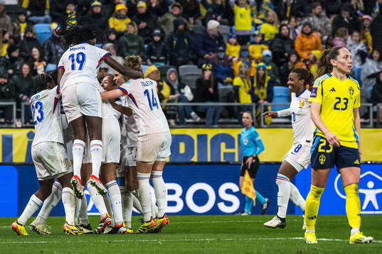 Players of France celebrate the 0-1 goal