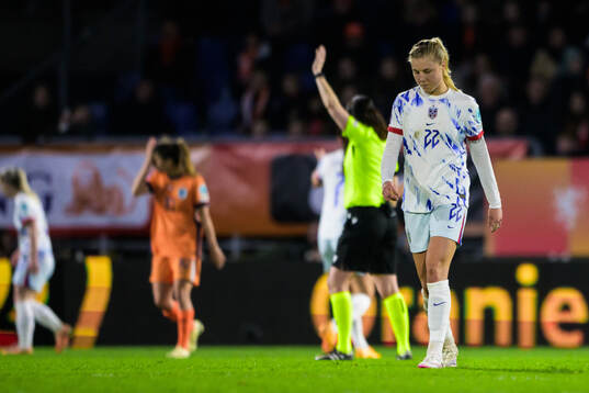 Sophie Roman Haug of Norway looks dejected