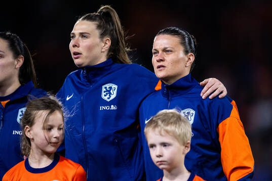 Goalkeeper Lize Kop and Sherida Spitse of Netherlands