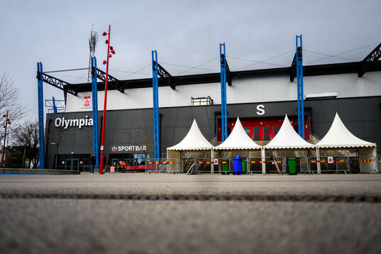 Exteriör av Olympia och södra läktaren