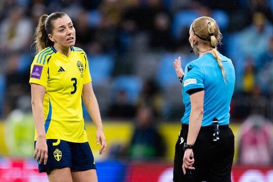 Linda Sembrant of Sweden and referee Ewa Augustyn