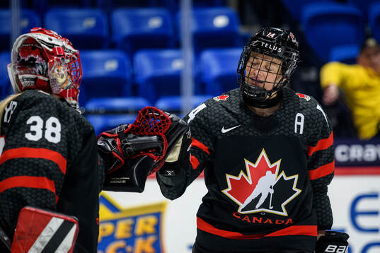 Renata Fast of Canada celebrates scoring 1-0