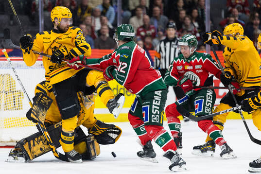 Skellefteås Arvid Lundberg och målvakt Gustaf Lindvall