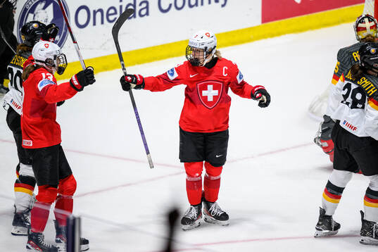 Lara Stalder of Switzerland celebrates scoring 2-1