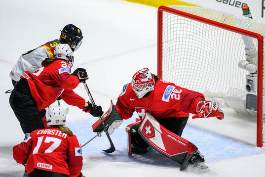Goaltender Andrea Braendli of Switzerland