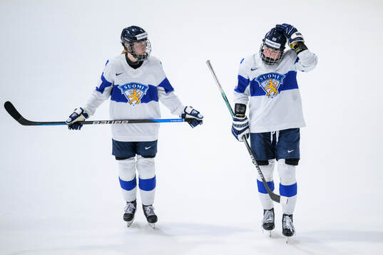 Sanni Rantala and Ronja Savolainen of Finland look dejected