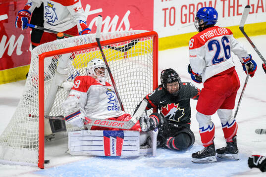 Goaltender Klara Peslarova of Czech Republic looks dejected