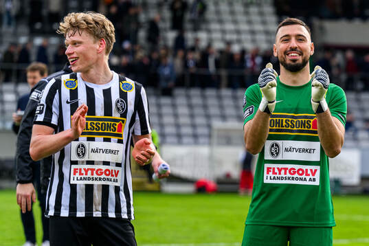 Landskronas Gustaf Bruzelius och målvakt Amr Kaddoura