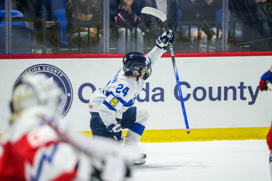 Viivi Vainikka of Finland celebrates scoring 1-2
