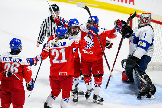 Denisa Krizova of Czech Republic celebrates with teammates