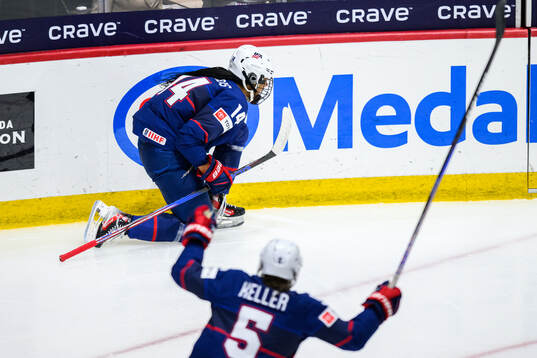 Laila Edwards of USA celebrates scoring 1-1