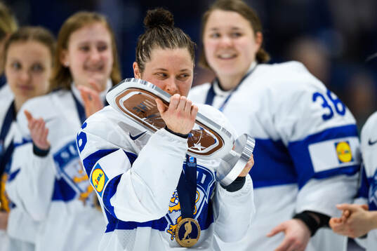 Jenni Hiirikoski of Finland celebrates