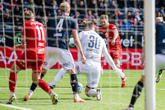 Ole Didrik Blomberg of Brann scores the 1-1 goal