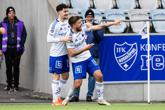 IFK Norrköpings Ismet Lushaku och Tim Prica jublar