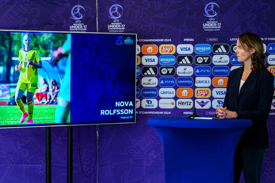 Lovisa Delby, head coach of Sweden, at a press conference