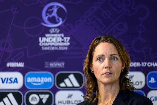 Lovisa Delby, head coach of Sweden, at a press conference