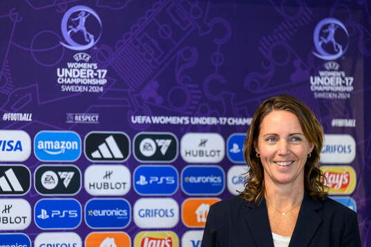 Lovisa Delby, head coach of Sweden, at a press conference