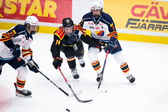 Djurgårdens Linus Eriksson och Victor Eklund mot Brynäs