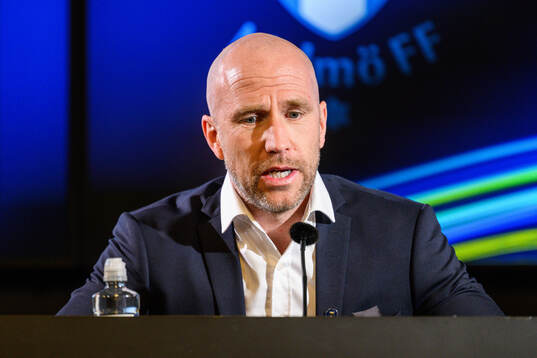 Malmö FFs tränare Henrik Rydström på presskonferensen