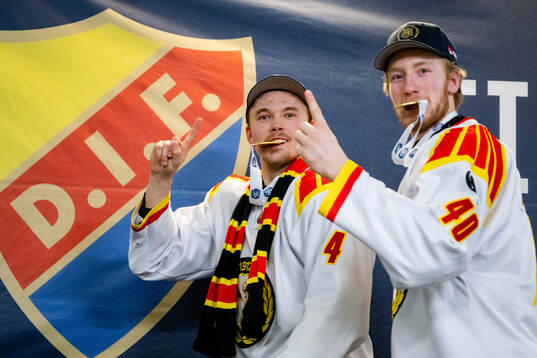 Brynäs Theo Lindstein och Anton Ohlsson jublar