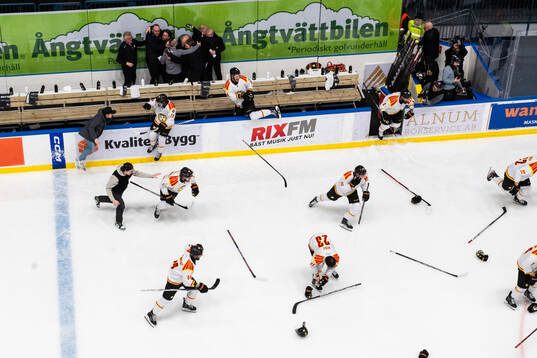 Brynäs spelare och ledare jublar