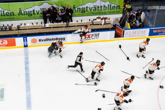 Brynäs spelare och ledare jublar