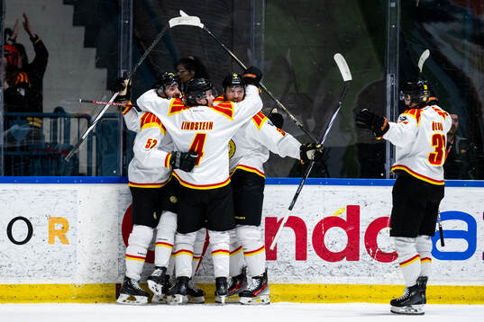 Brynäs Oliver Tärnström jublar med lagkamrater