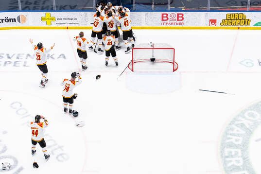 Brynäs spelare jublar på slutsignalen