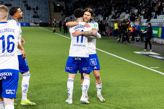 IFK Norrköpings Ismet Lushaku och Arnor Traustason jublar