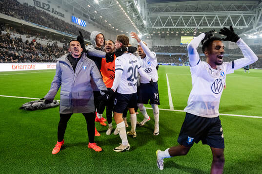 Malmö FFs spelare jublar med Erik Botheim