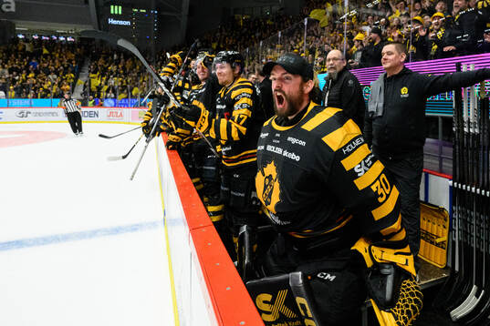 Skellefteås målvakt Gustaf Lindvall jublar