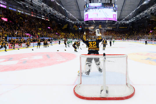 Skellefteås målvakt Linus Söderström jublar med