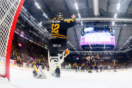 Skellefteås målvakt Linus Söderström jublar