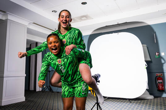 Goalkeeper Maria Kroken and goalkeeper Hanna Krog of the