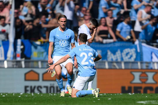 Malmö FFs Erik Botheim och Lasse Berg Johnsen jublar
