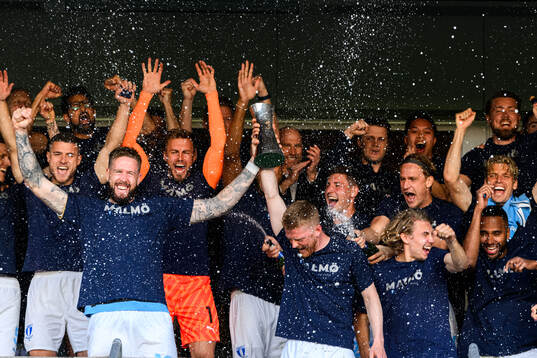 Malmö FFs Pontus Jansson och Anders Christiansen jublar