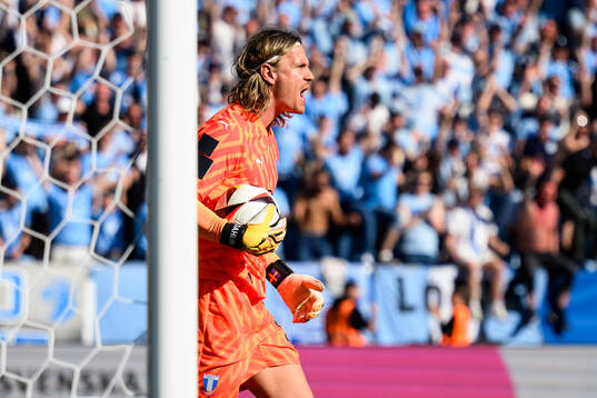 Malmö FFs målvakt Johan Dahlin jublar