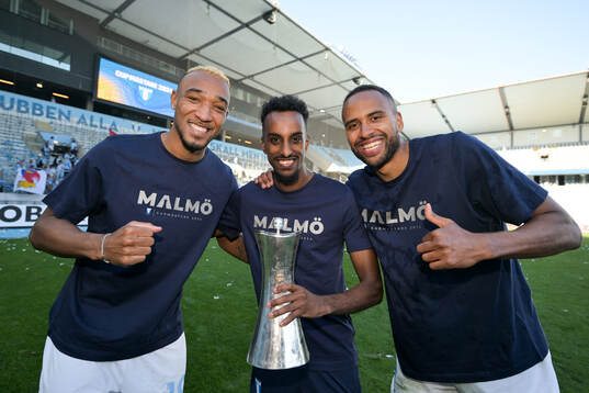Malmö FFs Derek Cornelius, Taha Abdi Ali och Isaac Thelin