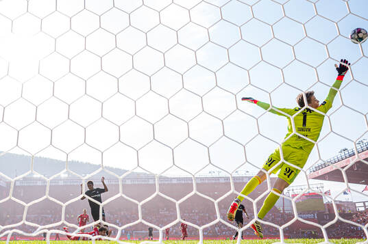 Ole Didrik Blomberg of Brann scores the 1-0 goal
