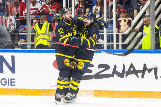 Linus Johansson of Sweden celebrates with Patrik Nemeth