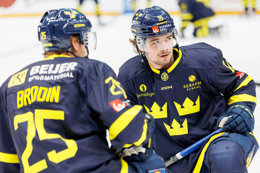Jonas Brodin and Alexander Holtz of Sweden